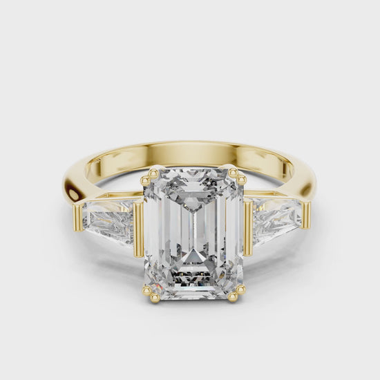 Vera 2 Carat Princess Lab Grown Diamond Graduated Three Stone Ring - Yellow Gold video