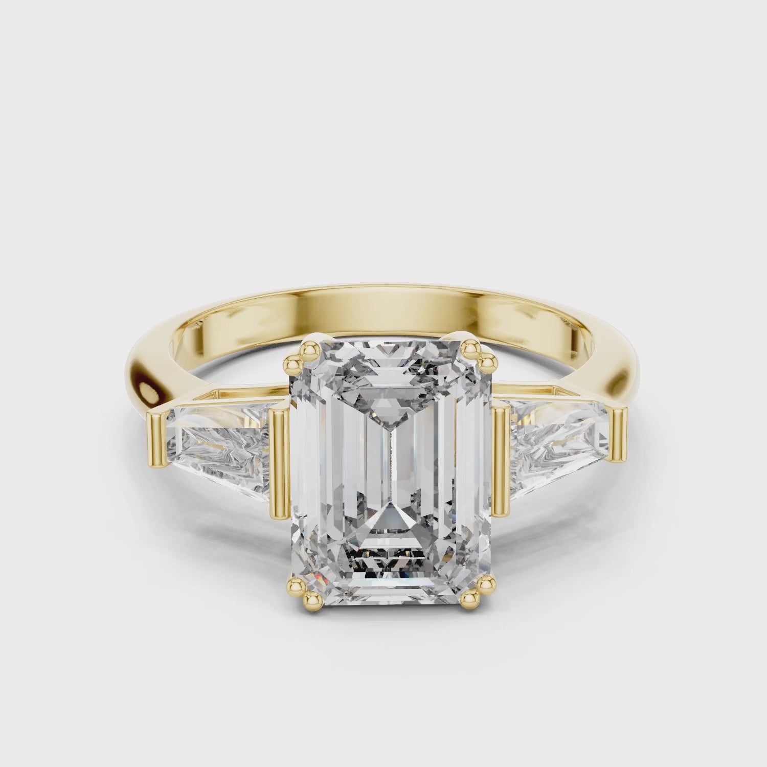 Vera 2 Carat Princess Lab Grown Diamond Graduated Three Stone Ring - Yellow Gold video