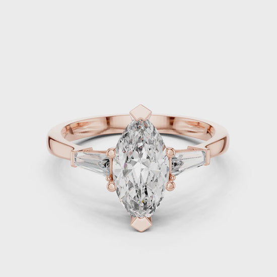 Sienna 1 Carat Marquise Lab Grown Diamond Graduated Three Stone Ring - Rose Gold video