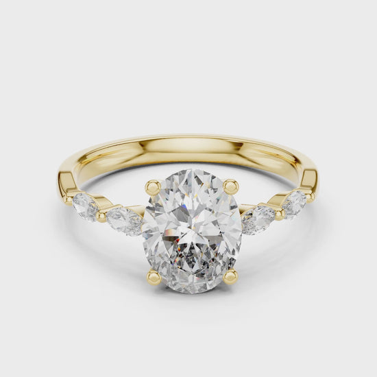 Flora 5 Carat Oval Lab Grown Diamond Engagement Ring - Yellow Gold video
