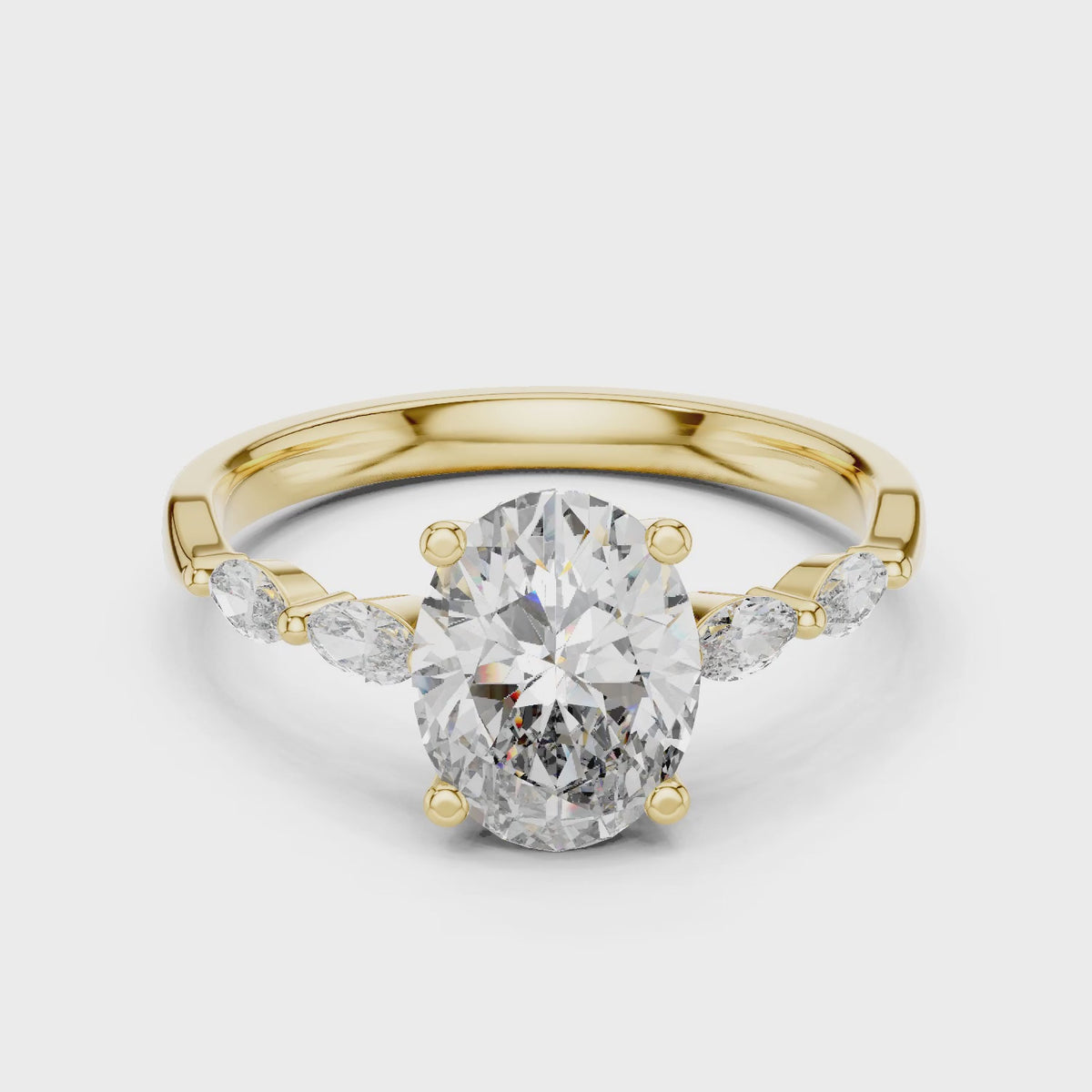 Flora 5 Carat Oval Lab Grown Diamond Engagement Ring - Yellow Gold video