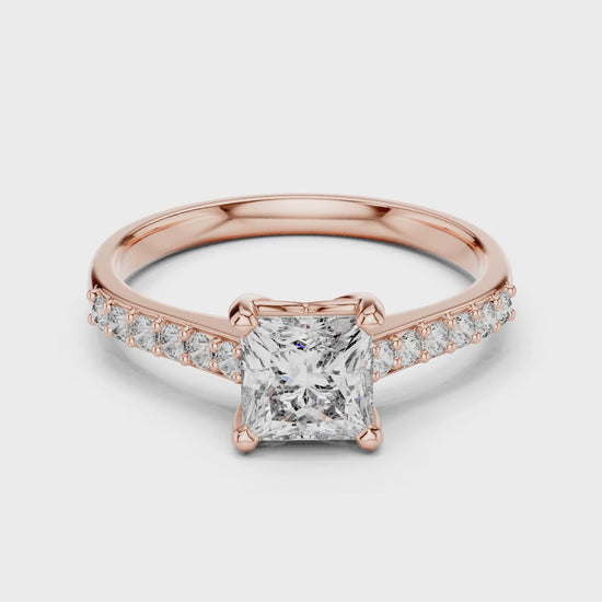 Vera 1 Carat Princess Lab Grown Diamond Graduated Engagement Ring - Rose Gold video