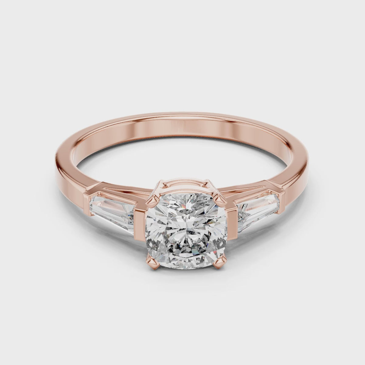 Vera 2 Carat Cushion Lab Grown Diamond Three Stone Ring - Rose Gold video