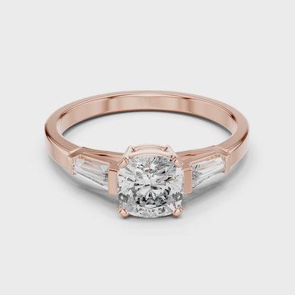 Vera 2 Carat Cushion Lab Grown Diamond Three Stone Ring - Rose Gold video