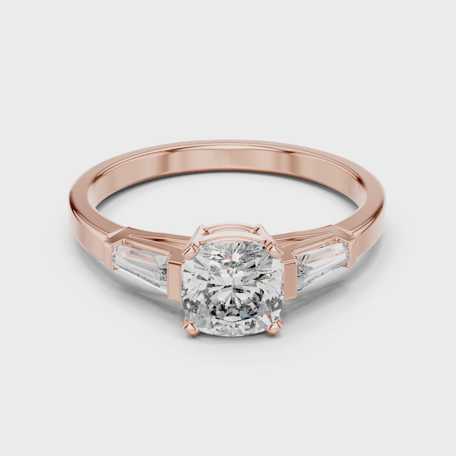 Vera 2 Carat Cushion Lab Grown Diamond Three Stone Ring - Rose Gold video