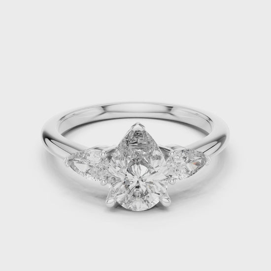 Sienna 1 Carat Pear Lab Grown Diamond Graduated Three Stone Ring - White Gold video