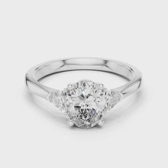 Sienna 1 Carat Oval Lab Grown Diamond Slim Three Stone Ring - White Gold video