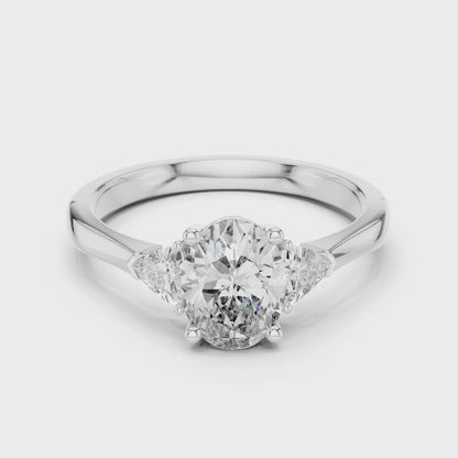 Sienna 1 Carat Oval Lab Grown Diamond Slim Three Stone Ring - White Gold video