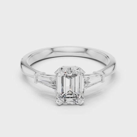 Vera 1 Carat Emerald Lab Grown Diamond Graduated Three Stone Ring - White Gold video