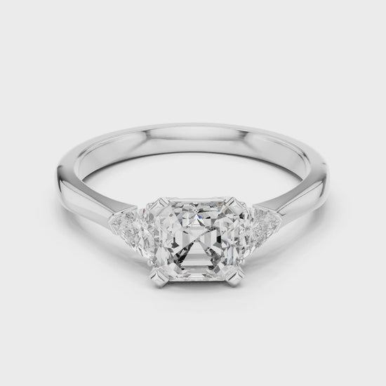Vera 2 Carat Emerald Lab Grown Diamond Trillion Accent Three Stone Ring - White Gold video