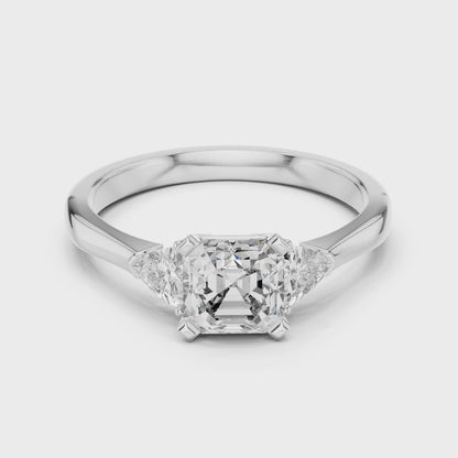 Vera 2 Carat Emerald Lab Grown Diamond Trillion Accent Three Stone Ring - White Gold video