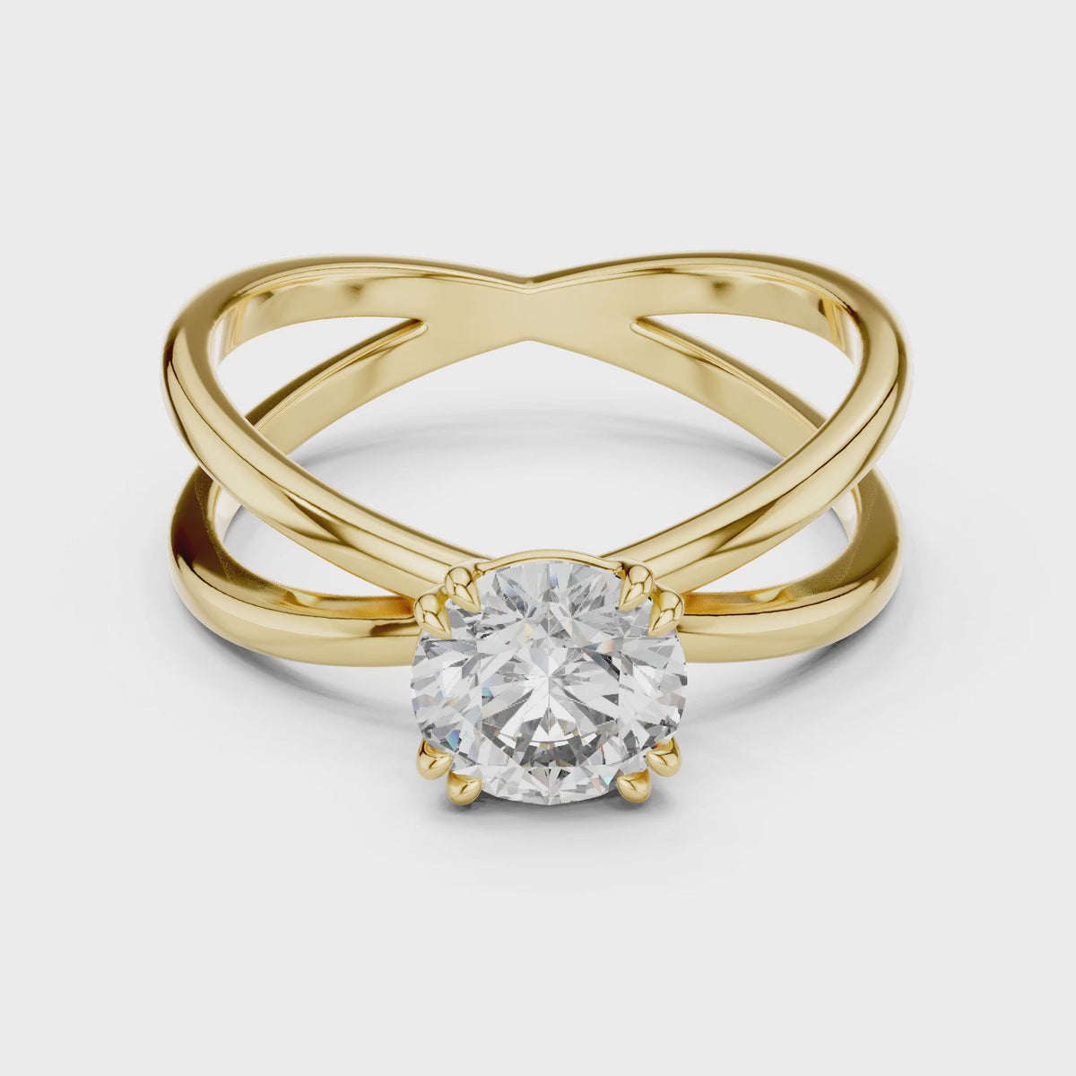 Livia 1 Carat Round Lab Grown Diamond Split Shank Engagement Ring - Yellow Gold video