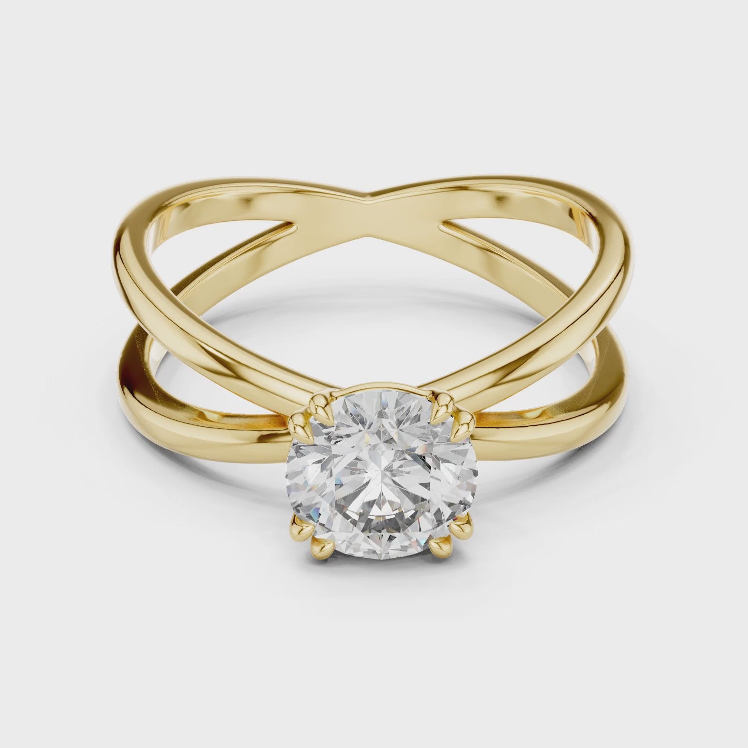 Livia 1 Carat Round Lab Grown Diamond Split Shank Engagement Ring - Yellow Gold video