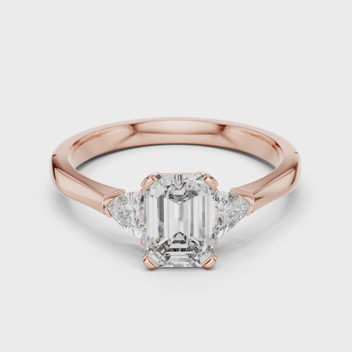 Vera 1 Carat Emerald Lab Grown Diamond Collet Three Stone Ring - Rose Gold video