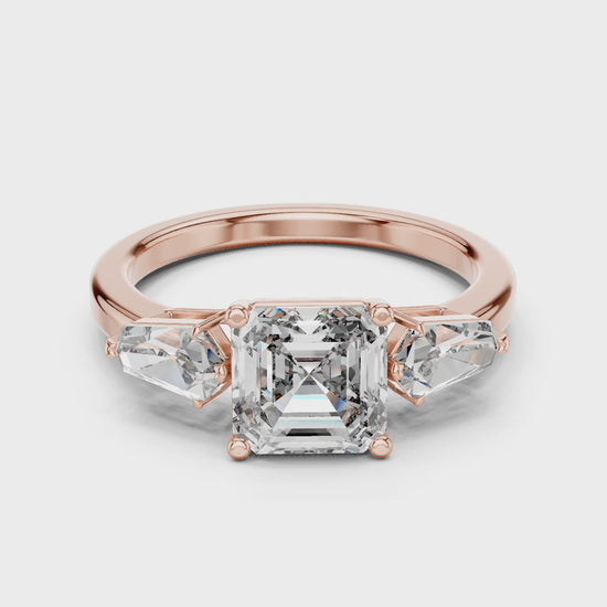 Vera 2 Carat Round Lab Grown Diamond Collet Three Stone Ring - Rose Gold video