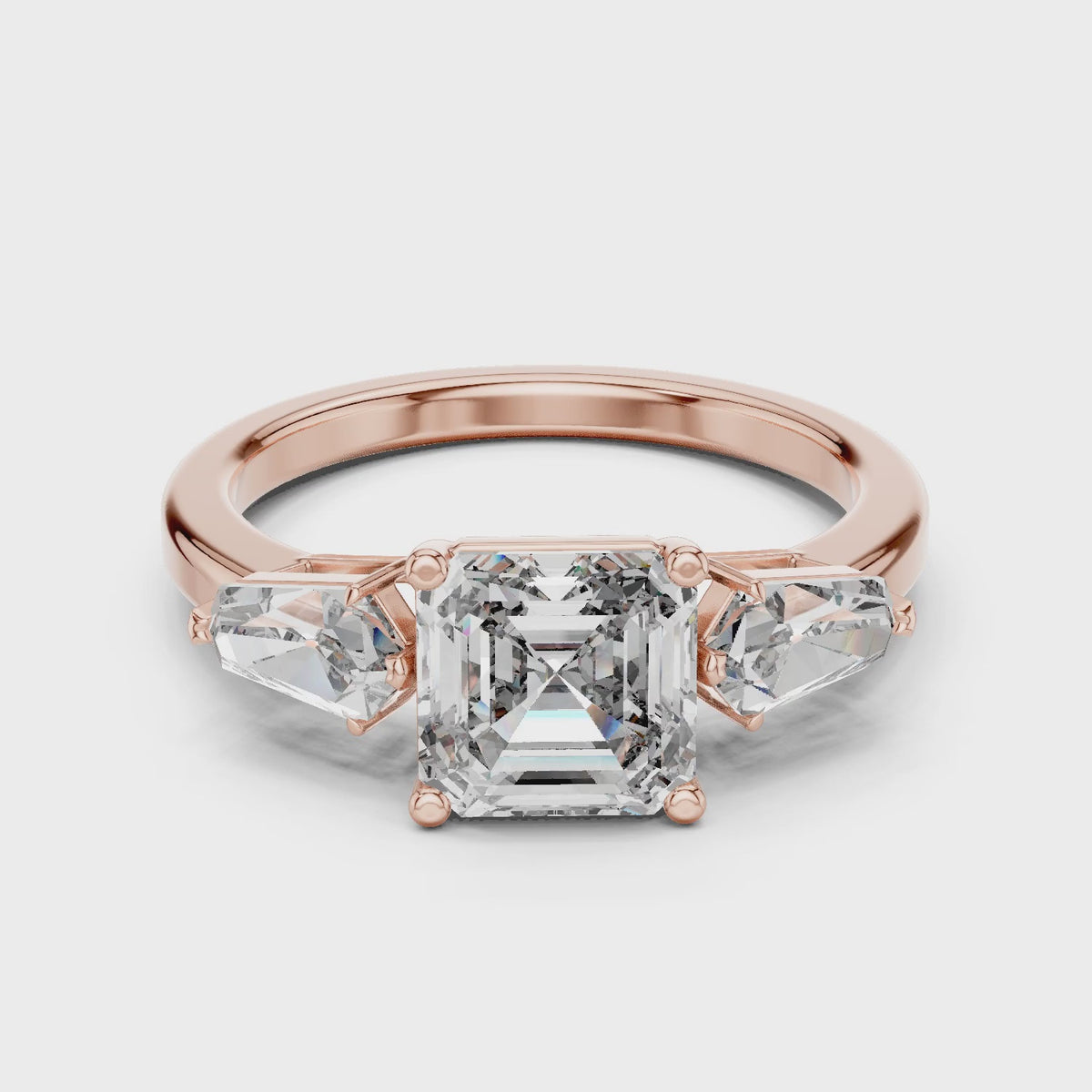 Vera 2 Carat Round Lab Grown Diamond Collet Three Stone Ring - Rose Gold video