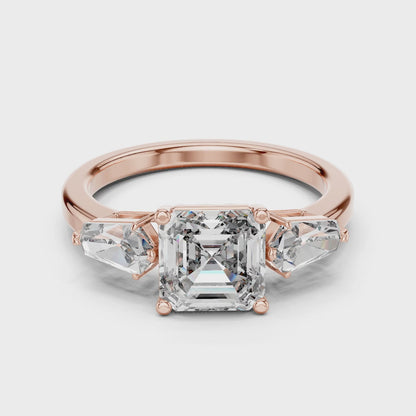 Vera 2 Carat Round Lab Grown Diamond Collet Three Stone Ring - Rose Gold video