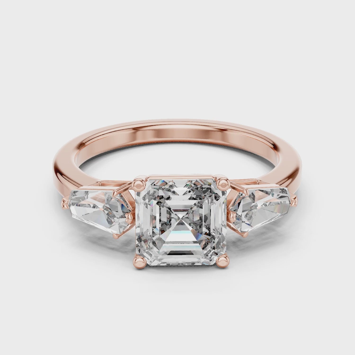Vera 2 Carat Round Lab Grown Diamond Collet Three Stone Ring - Rose Gold video