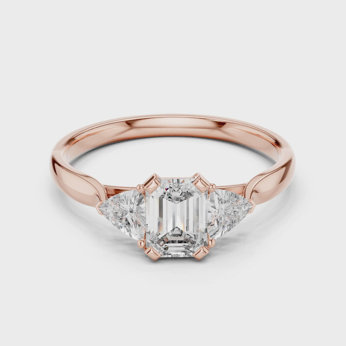 Vera 2 Carat Emerald Lab Grown Diamond Collet Three Stone Ring - Rose Gold video