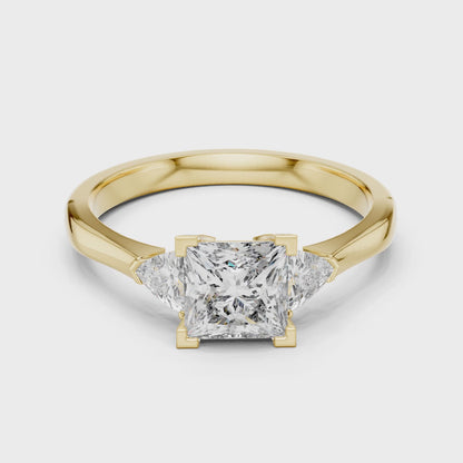 Vera 1 Carat Princess Lab Grown Diamond Three Stone Ring - Yellow Gold video