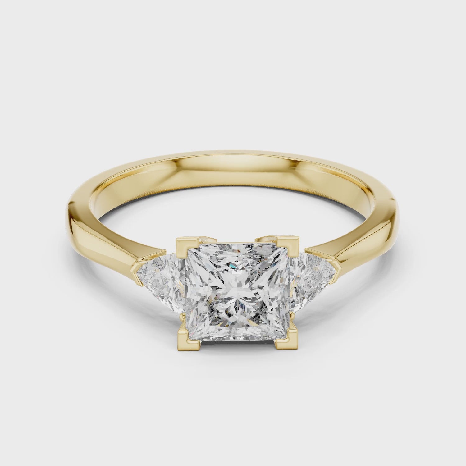 Vera 1 Carat Princess Lab Grown Diamond Three Stone Ring - Yellow Gold video