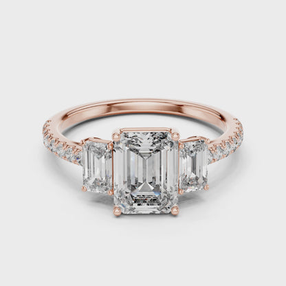 Vera 1.5 Carat Emerald Lab Grown Diamond Three Stone Ring - Rose Gold video
