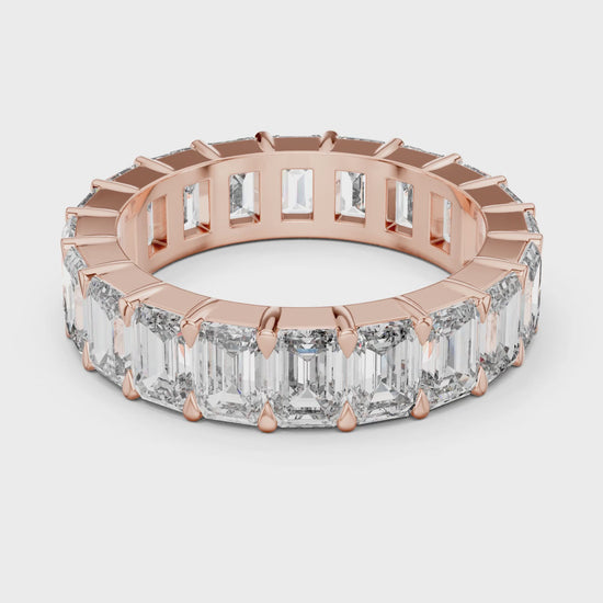 Aurora 6 Carat Emerald Lab Grown Diamond Emerald Cut Eternity Ring - Rose Gold video