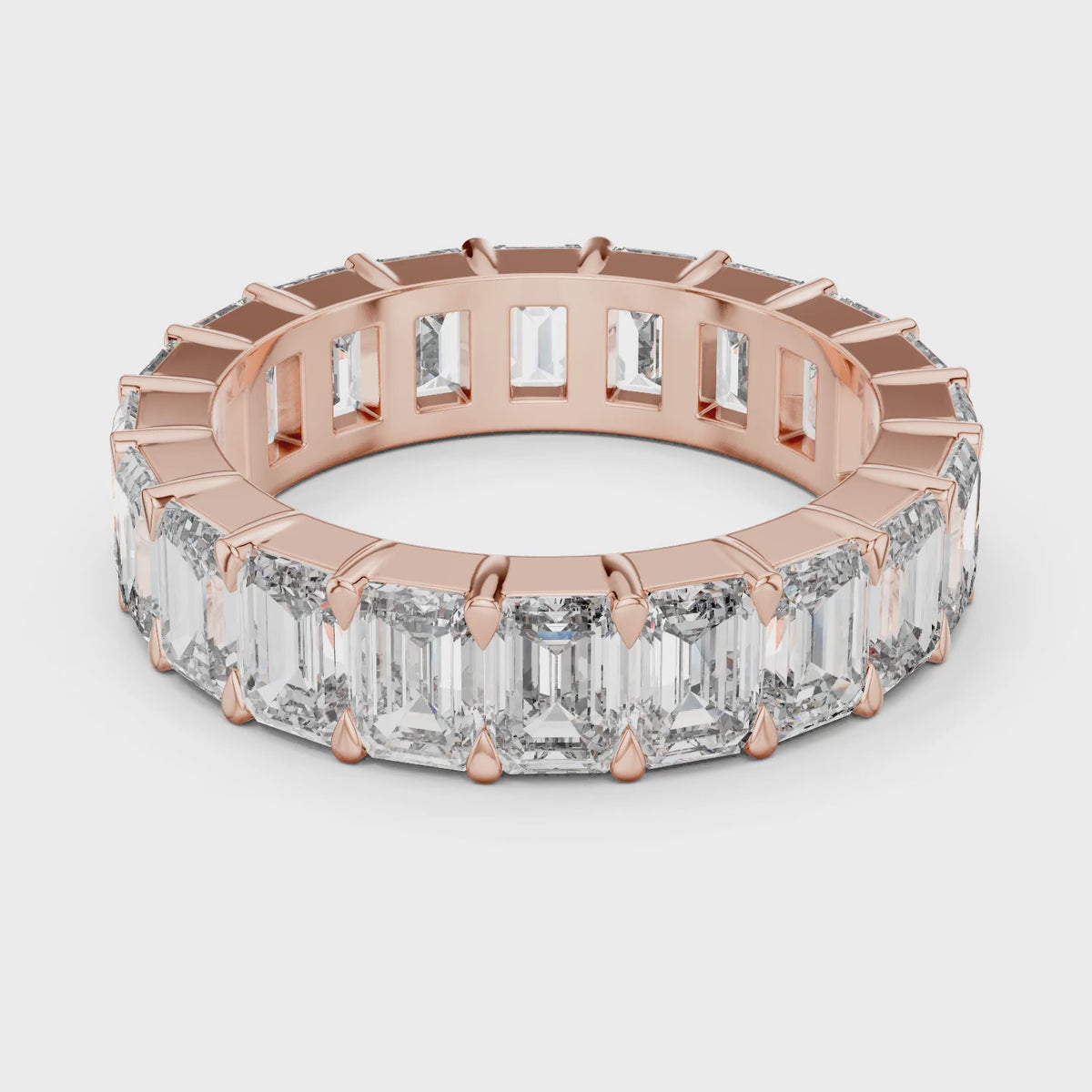 Aurora 6 Carat Emerald Lab Grown Diamond Emerald Cut Eternity Ring - Rose Gold video