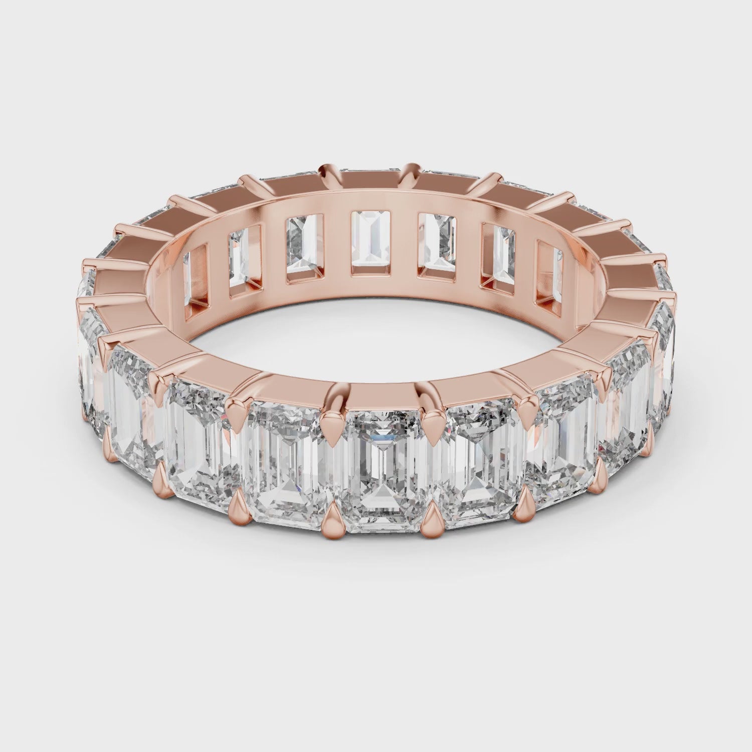 Aurora 6 Carat Emerald Lab Grown Diamond Emerald Cut Eternity Ring - Rose Gold video