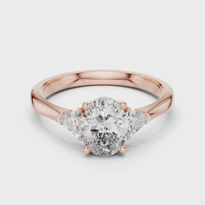 Sienna 1 Carat Oval Lab Grown Diamond Slim Three Stone Ring - Rose Gold video