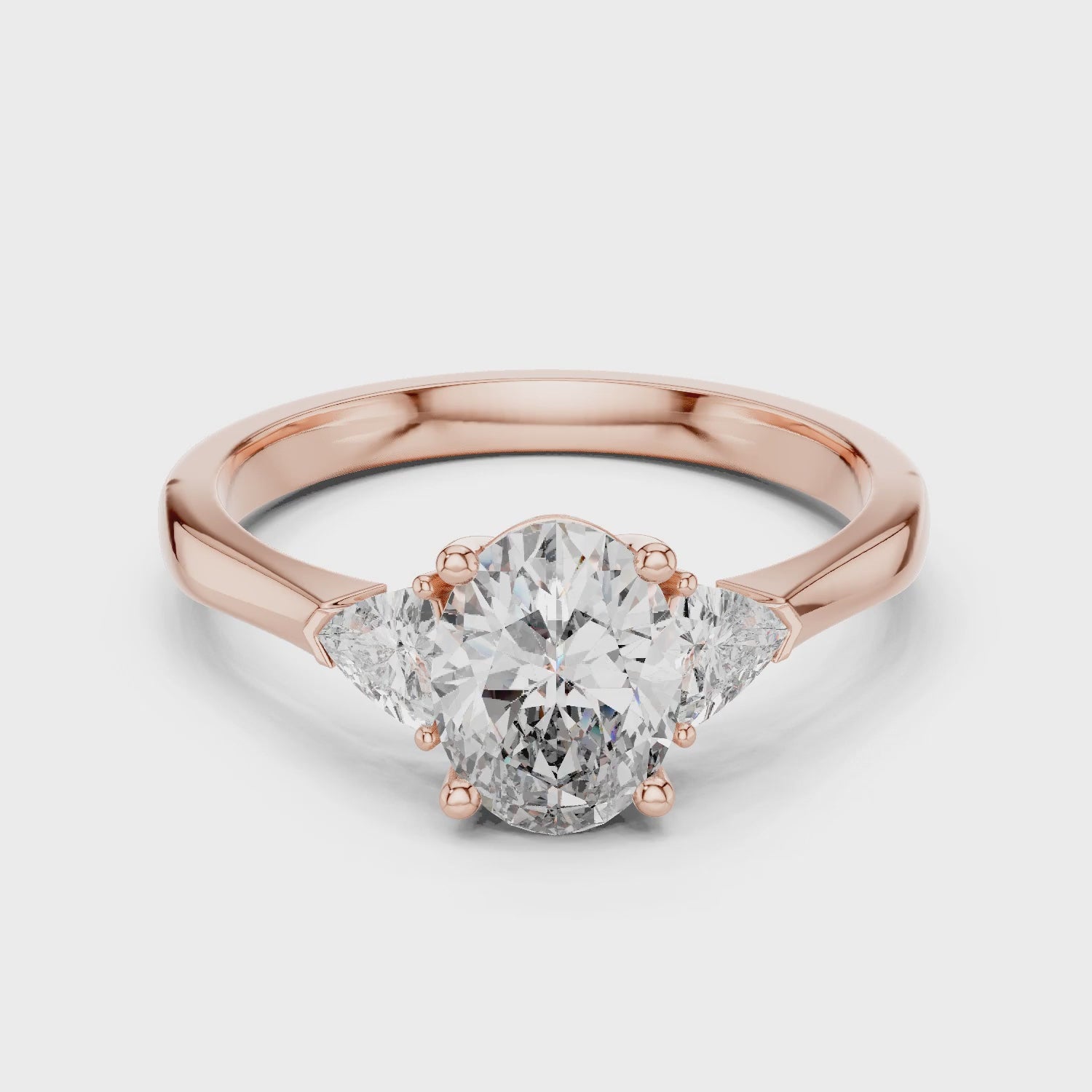Sienna 1 Carat Oval Lab Grown Diamond Slim Three Stone Ring - Rose Gold video