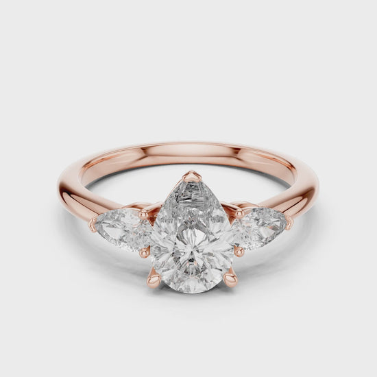Sienna 1 Carat Pear Lab Grown Diamond Graduated Three Stone Ring - Rose Gold video