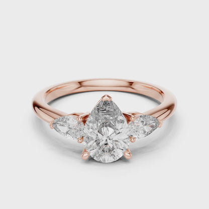 Sienna 1 Carat Pear Lab Grown Diamond Graduated Three Stone Ring - Rose Gold video