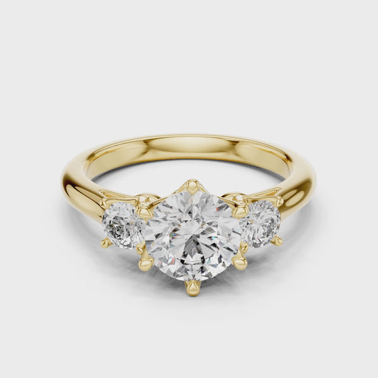 Sienna 1 Carat Round Lab Grown Diamond Three Stone Ring - Yellow Gold video