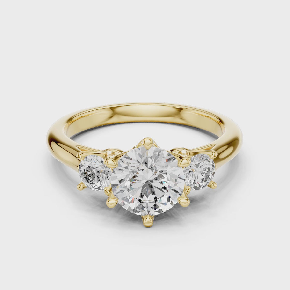 Sienna 1 Carat Round Lab Grown Diamond Three Stone Ring - Yellow Gold video