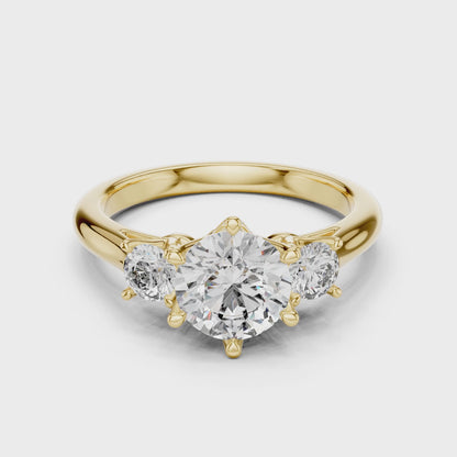 Sienna 1 Carat Round Lab Grown Diamond Three Stone Ring - Yellow Gold video