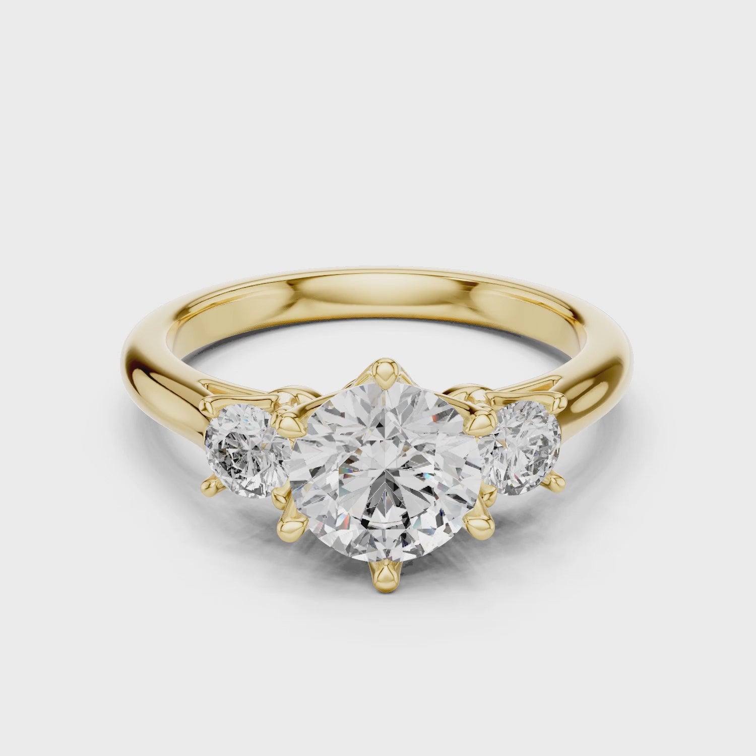 Sienna 1 Carat Round Lab Grown Diamond Three Stone Ring - Yellow Gold video