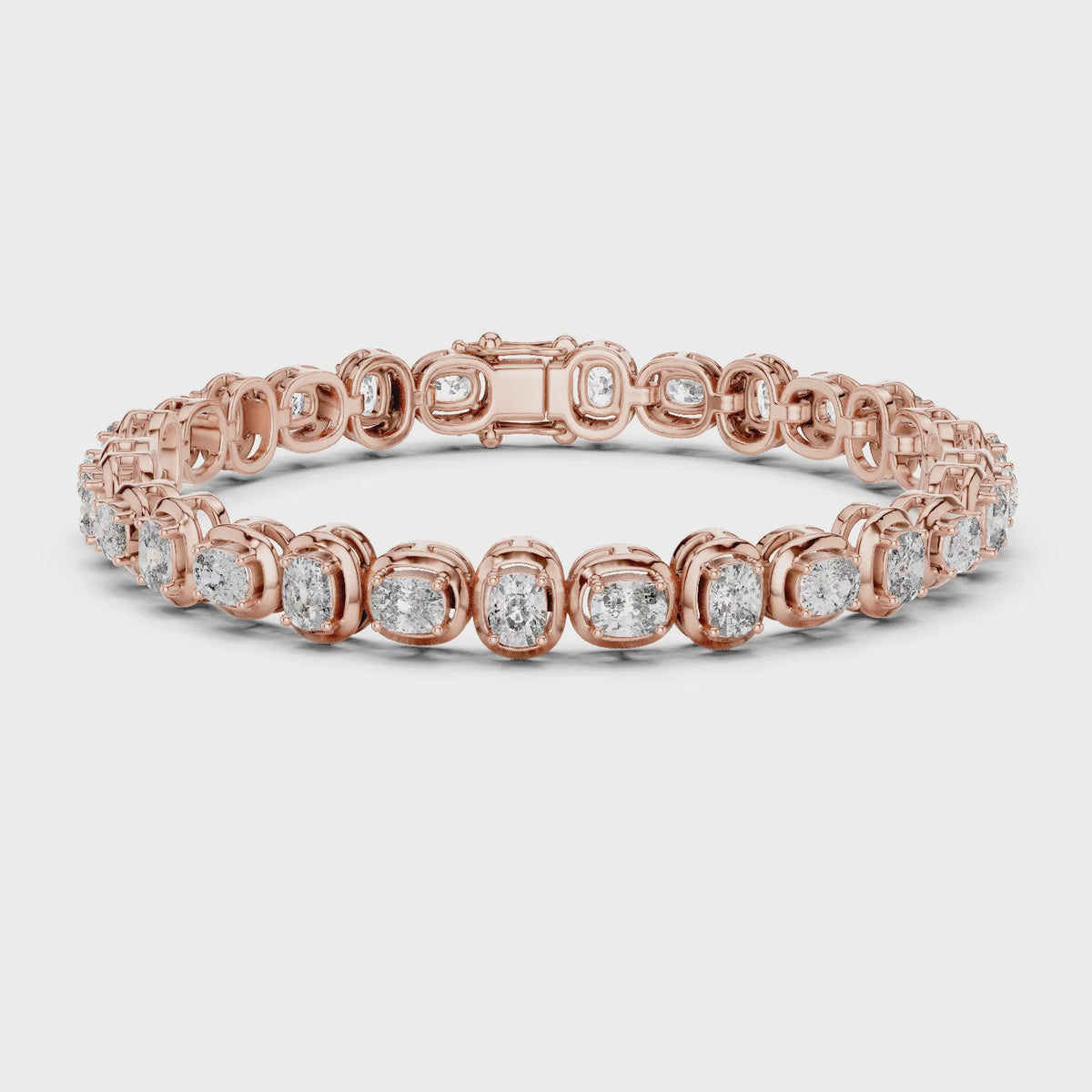 Aurora 7 Carat Cushion Lab Grown Diamond Collet Tennis Bracelet - Rose Gold video