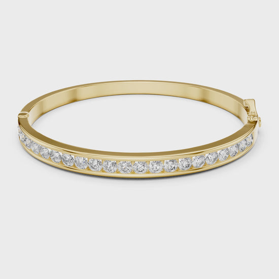 Aurora 3 Carat Round Lab Grown Diamond Channel Bangle - Yellow Gold video
