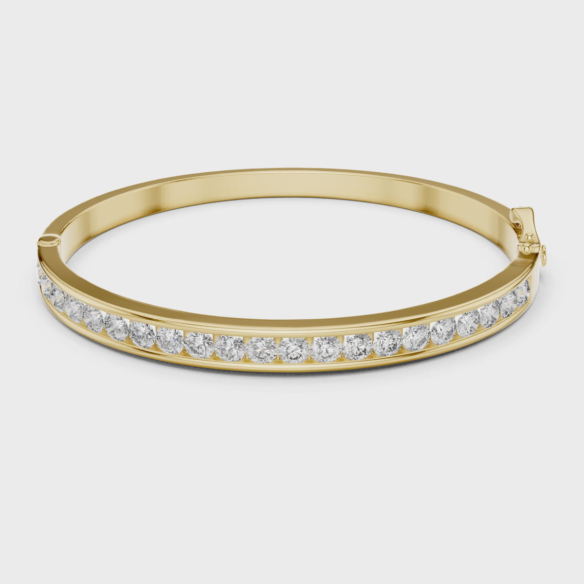 Aurora 3 Carat Round Lab Grown Diamond Channel Bangle - Yellow Gold video