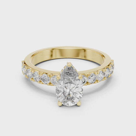 Celeste 1 Carat Pear Lab Grown Diamond Halo Ring - Yellow Gold video