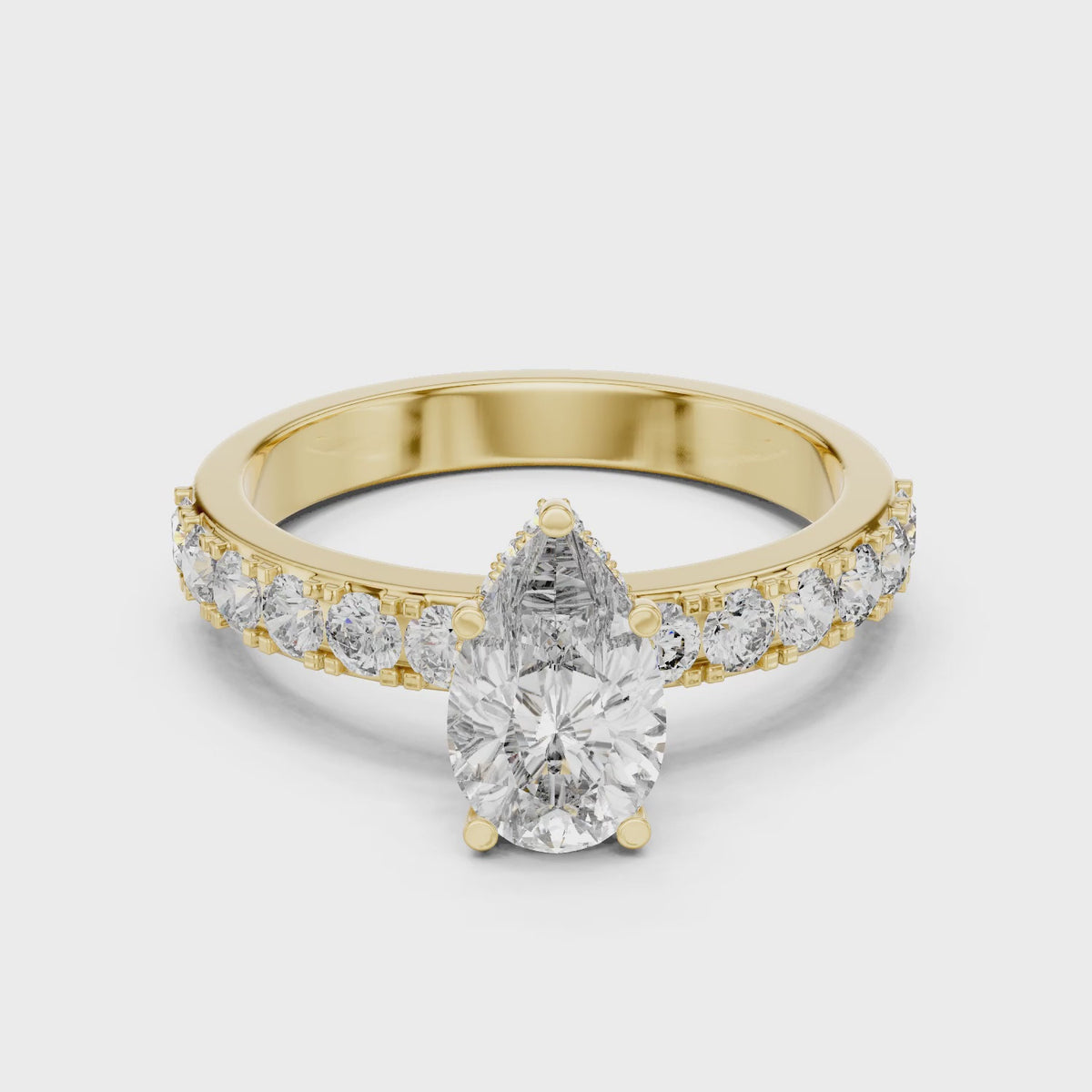 Celeste 1 Carat Pear Lab Grown Diamond Halo Ring - Yellow Gold video