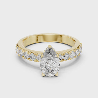 Celeste 1 Carat Pear Lab Grown Diamond Halo Ring - Yellow Gold video