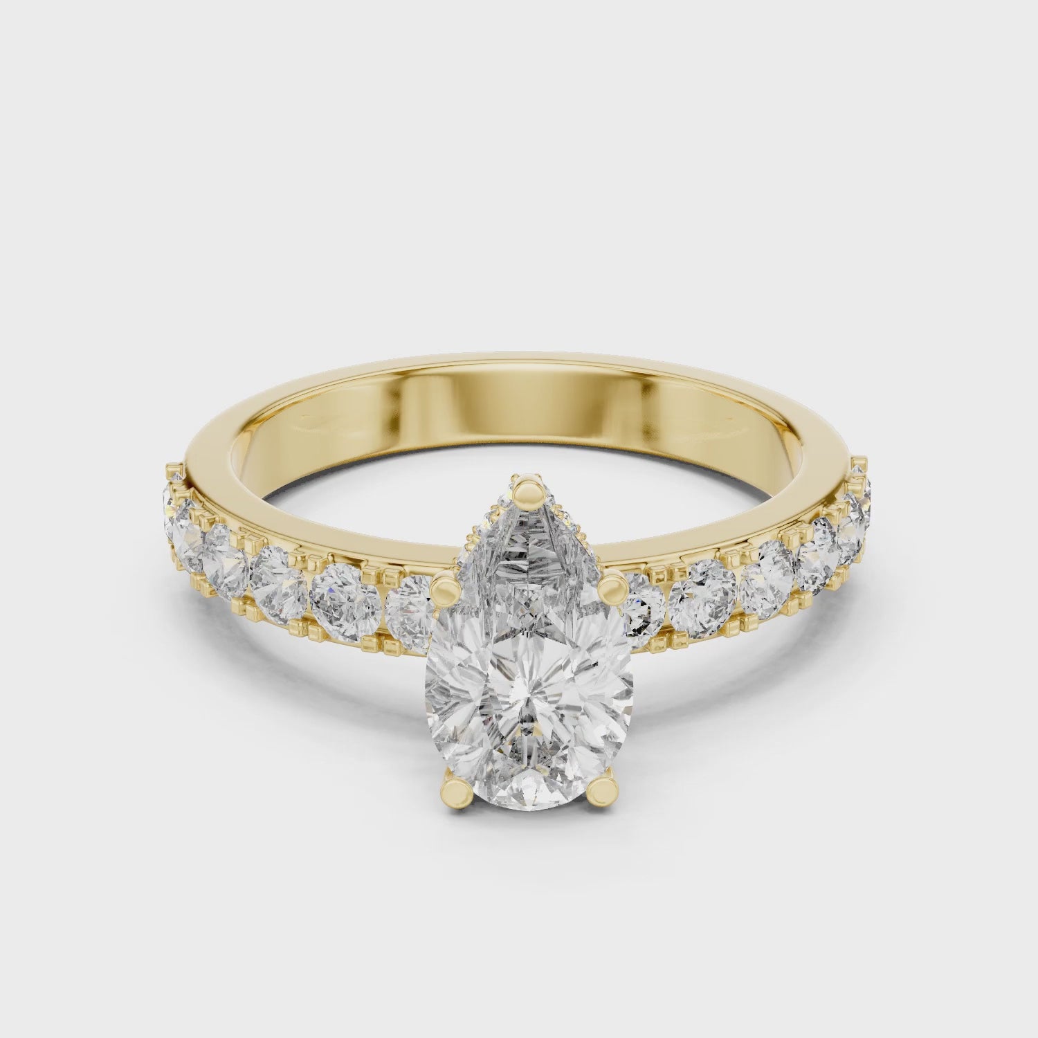 Celeste 1 Carat Pear Lab Grown Diamond Halo Ring - Yellow Gold video