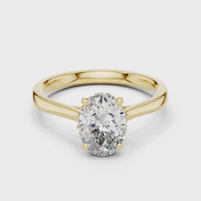 Celeste 2 Carat Oval Lab Grown Diamond Graduated Halo Ring - Yellow Gold video