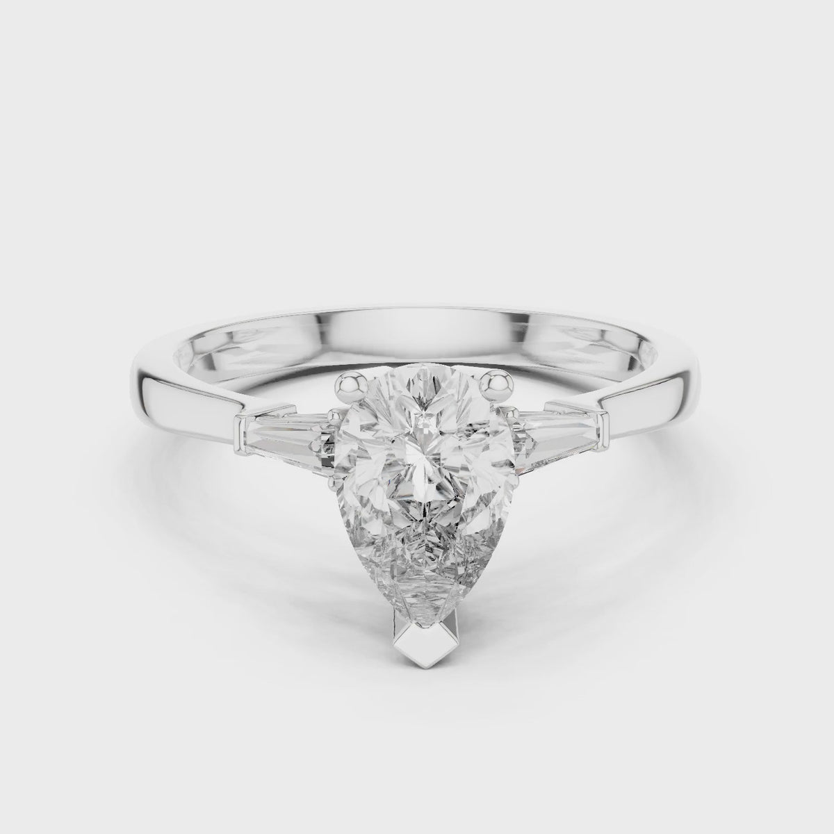 Sienna 1 Carat Pear Lab Grown Diamond Baguette Three Stone Ring - White Gold video