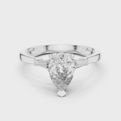 Sienna 1 Carat Pear Lab Grown Diamond Baguette Three Stone Ring - White Gold video