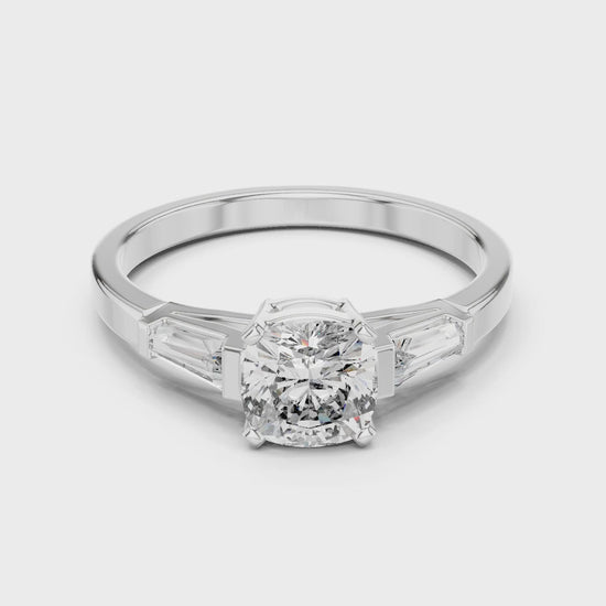 Vera 2 Carat Cushion Lab Grown Diamond Three Stone Ring - White Gold video