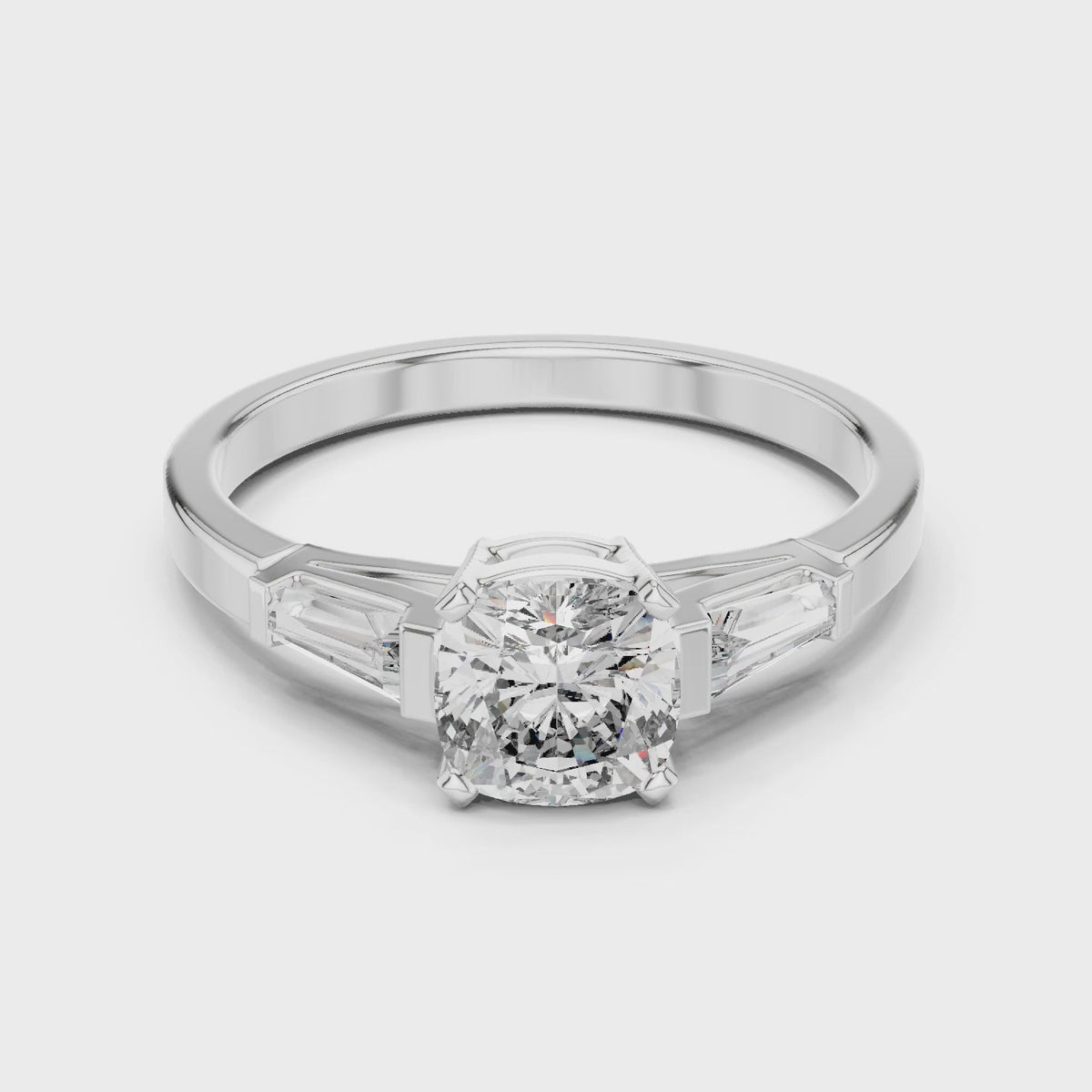 Vera 2 Carat Cushion Lab Grown Diamond Three Stone Ring - White Gold video