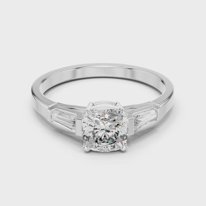 Vera 2 Carat Cushion Lab Grown Diamond Three Stone Ring - White Gold video